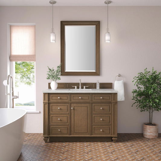 Bristol 48" Single Vanity, Saddle Brown w/ 3 CM Eternal Jasmine Pearl Silestone Top