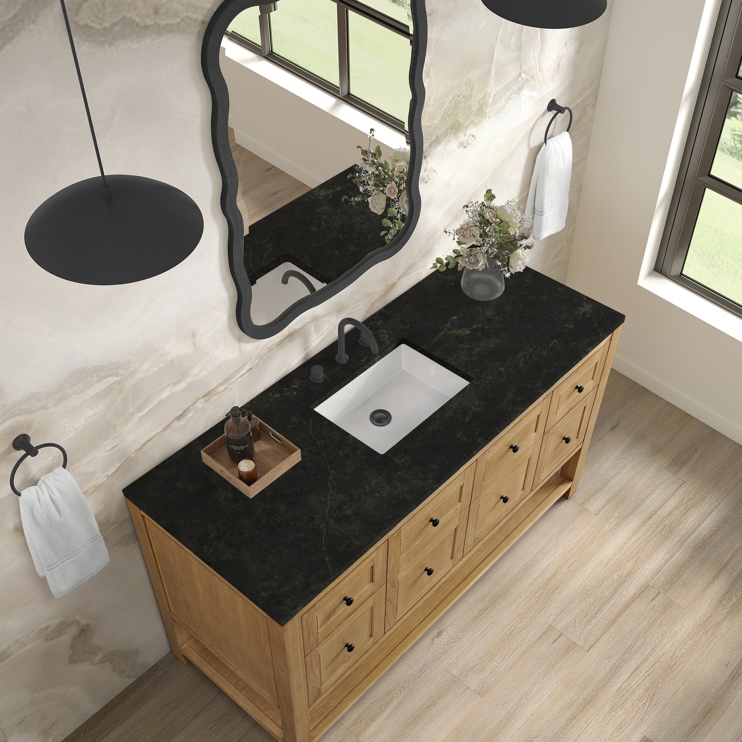 Renovate for Less Atlanta Breckenridge 60" Single Vanity, Light Natural Oak, w/ 3 CM Phantome Eclos Top