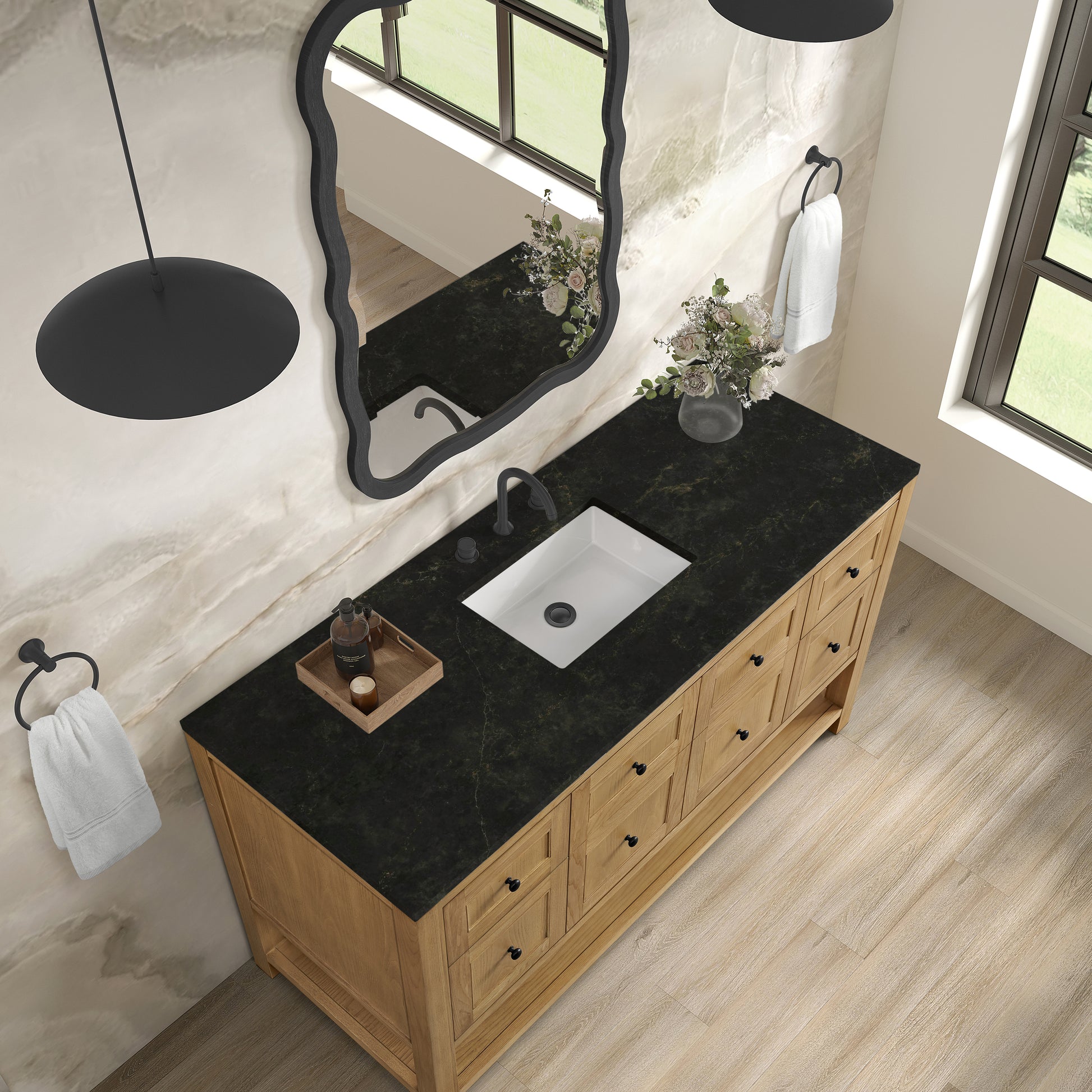 Renovate for Less Atlanta Breckenridge 60" Single Vanity, Light Natural Oak, w/ 3 CM Phantome Eclos Top