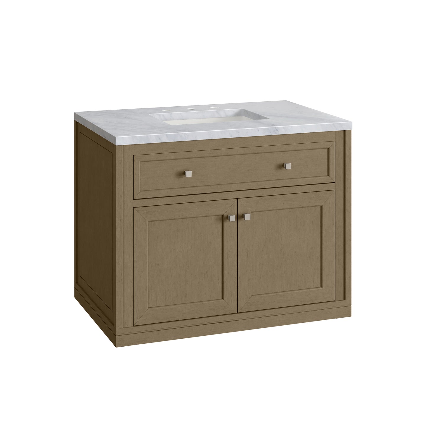 Renovate for Less Atlanta Chicago 36" Single Vanity, Walnut Whisper, w/ 3 CM Carrara Marble Top