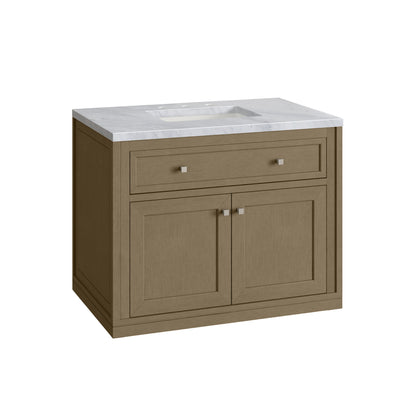 Renovate for Less Atlanta Chicago 36" Single Vanity, Walnut Whisper, w/ 3 CM Carrara Marble Top