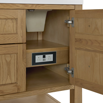 Renovate for Less Atlanta Breckenridge 60" Double Vanity, Light Natural Oak, w/ 3 CM Charcoal Soapstone Quartz Top