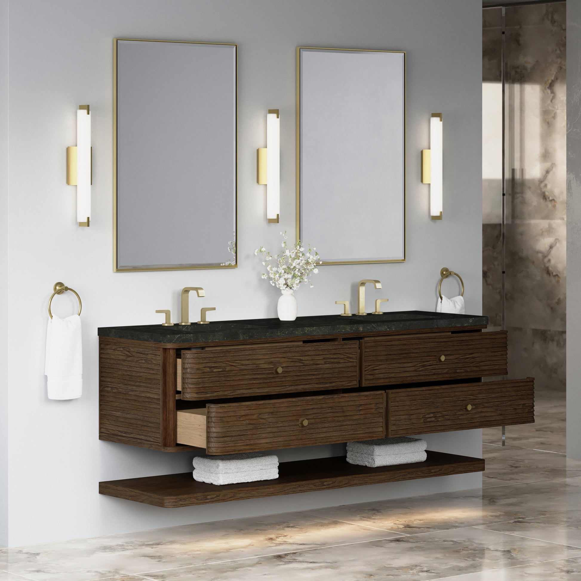 Renovate for Less Atlanta Allamari 72" Double Vanity, Sable w/ 3 CM Phantome Eclos Top