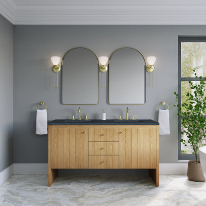 Renovate for Less Atlanta Hudson 60" Double Vanity, Light Natural Oak w/ 3 CM Charcoal Soapstone Top