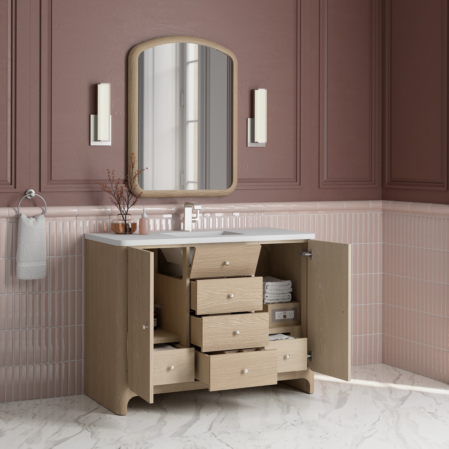 Renovate for Less Atlanta Gracyn 48" Single Vanity, Coastal Driftwood, w/ 3 CM White Zeus Quartz Top
