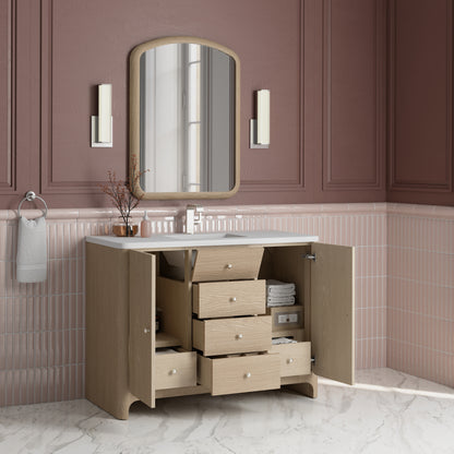 Renovate for Less Atlanta Gracyn 48" Single Vanity, Coastal Driftwood, w/ 3 CM White Zeus Quartz Top