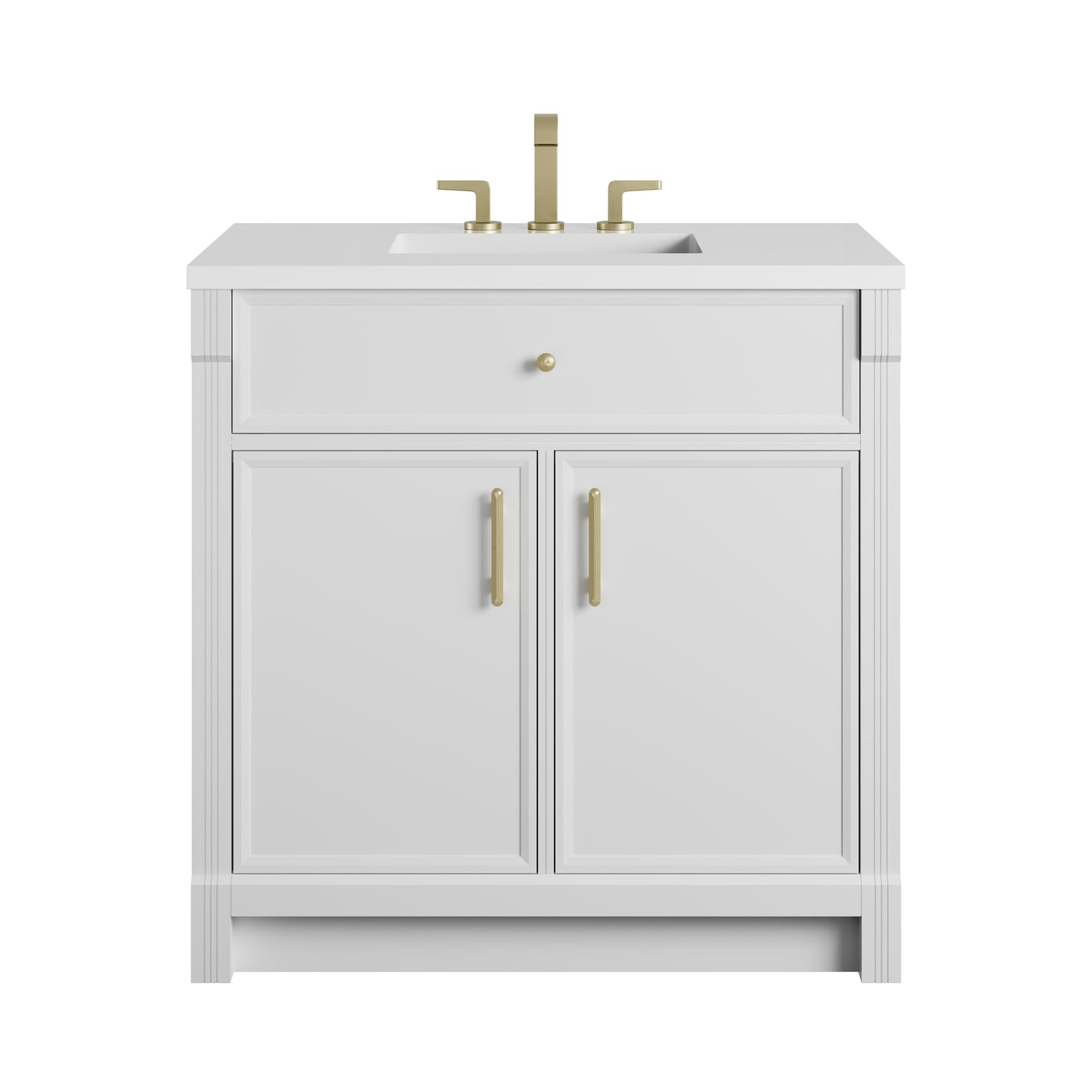 Renovate for Less Atlanta Bellshire 36" Single Vanity, Bright White w/ 3 CM White Zeus Silestone Top