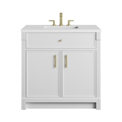 Renovate for Less Atlanta Bellshire 36" Single Vanity, Bright White w/ 3 CM White Zeus Silestone Top