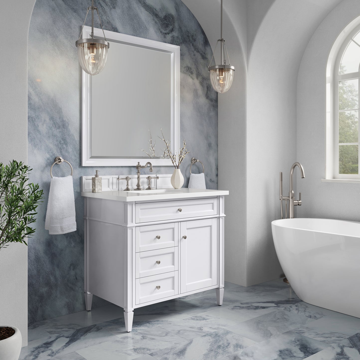 Renovate for Less Atlanta Brittany 36" Single Vanity, Bright White w/ 3 CM White Zeus Silestone Top