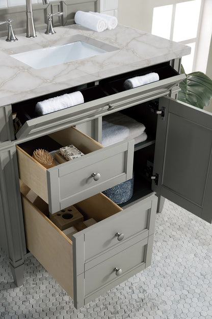 Renovate for Less Atlanta Brittany 36" Single Vanity, Urban Gray w/ 3 CM Victorian Silver Silestone Top