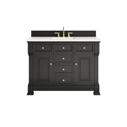 Renovate for Less Atlanta Brookfield 48" Single Vanity, Black Onyx,  w/ 3 CM White Zeus Silestone Top