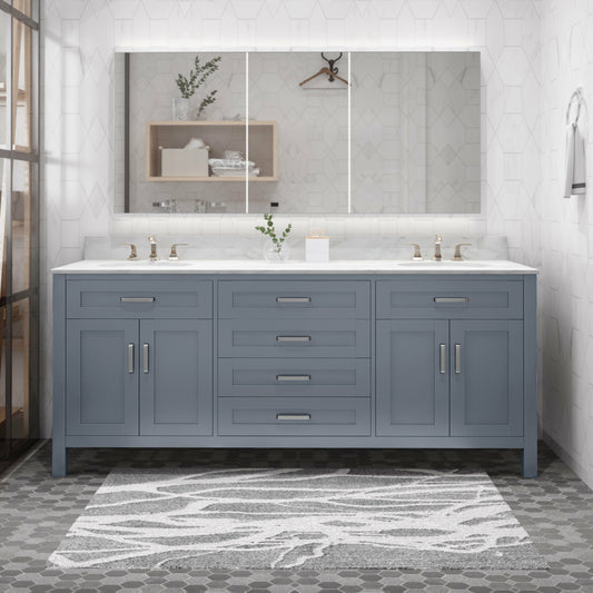 Greeley 72" Double Vanity in Gray with Quartz Top Noble House