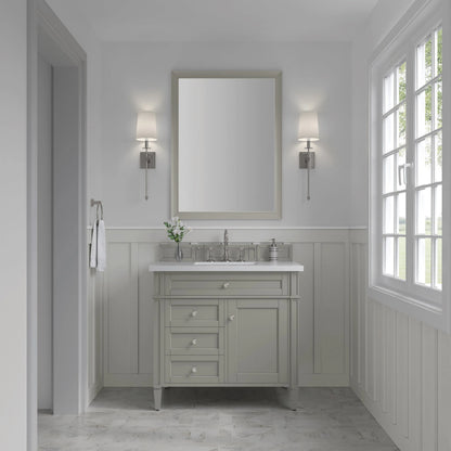 Brittany 36" Single Vanity, Urban Gray w/ 3 CM White Zeus Silestone Top