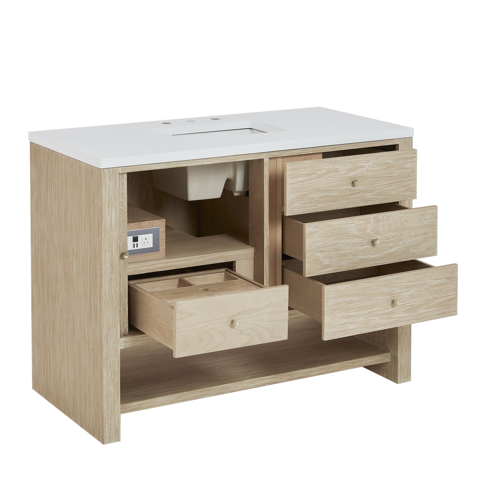 Renovate for Less Atlanta Marigot 48" Single Vanity, Sunwashed Oak w/ 3 CM Parisien Bleu Silestone Top