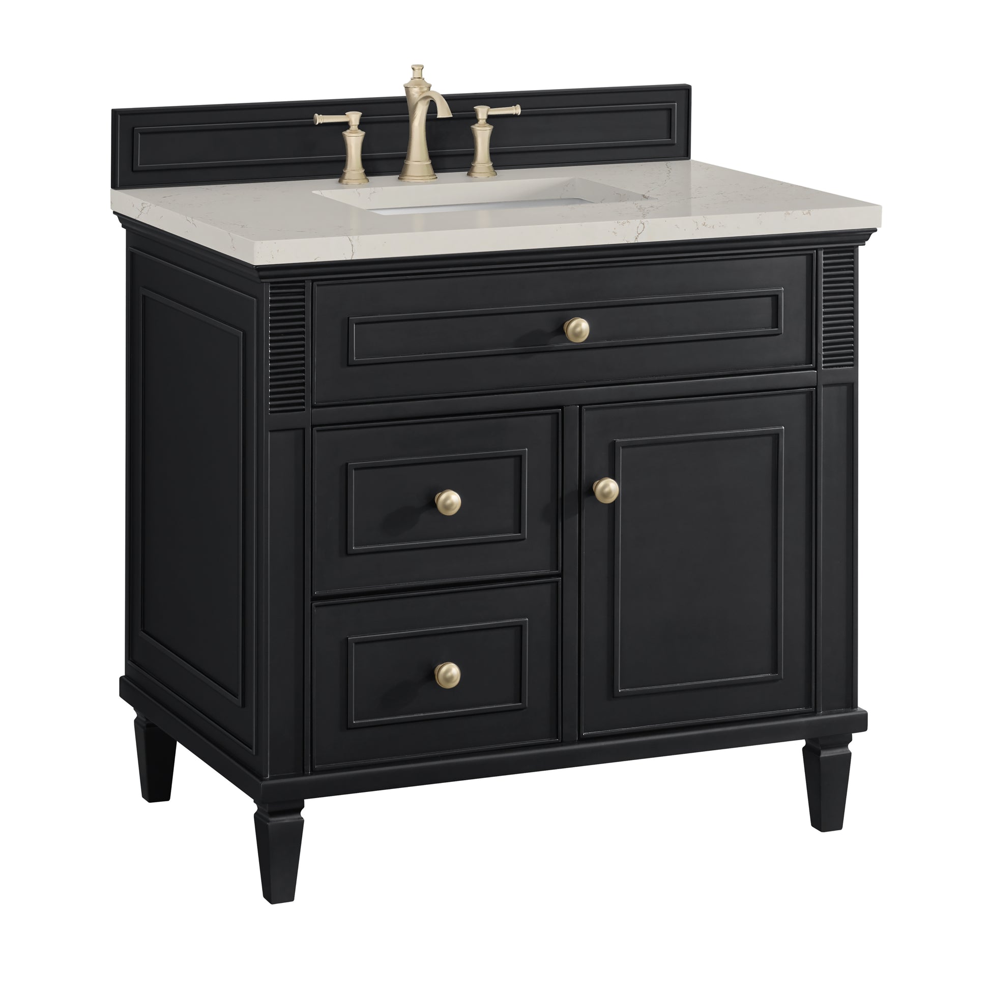 Renovate for Less Atlanta Lorelai 36" Single Vanity, Black Onyx, w/ 3 CM Siberian Silestone Top