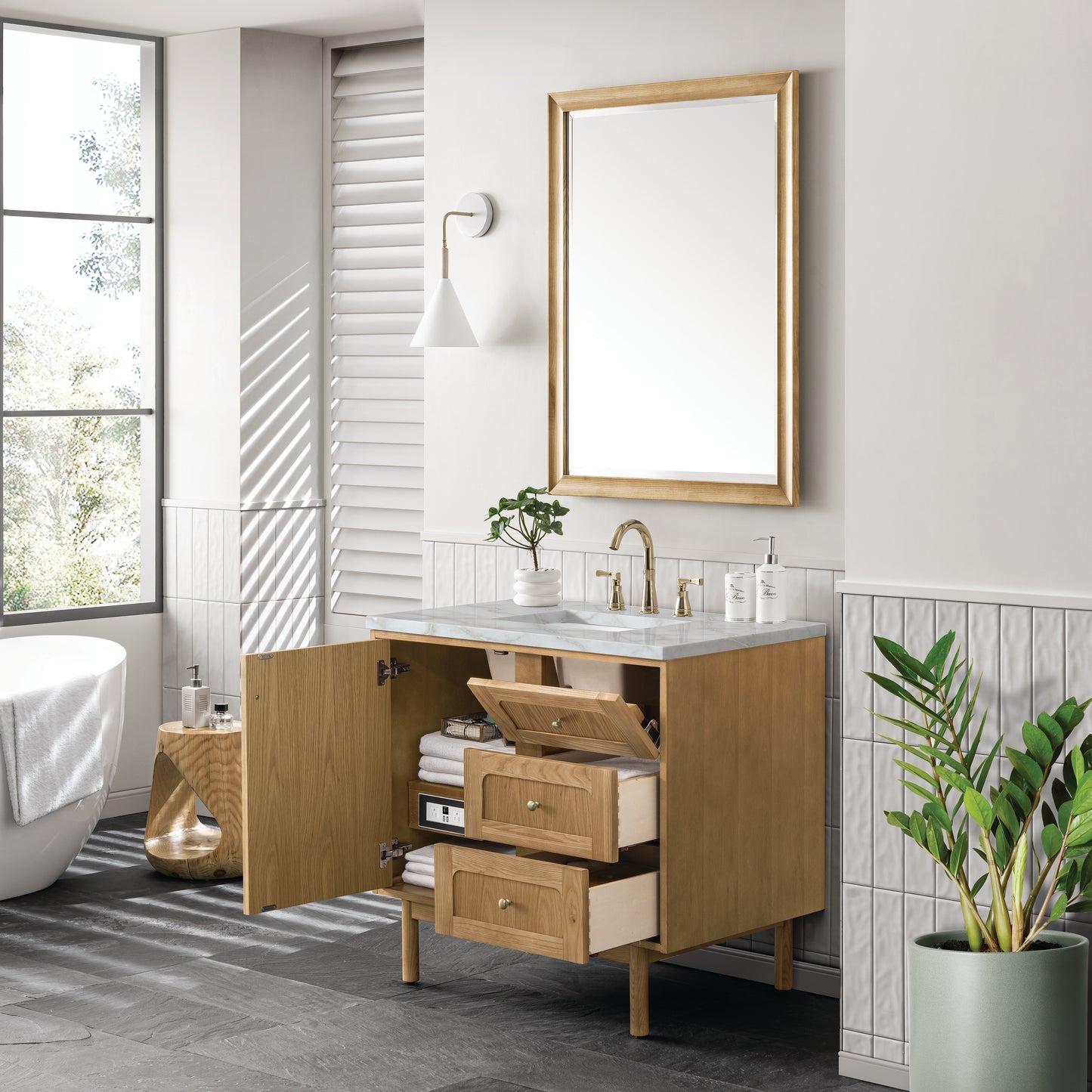 Renovate for Less Atlanta Laurent 36" Single Vanity, Light Natural Oak w/ 3 CM Victorian Silver Top