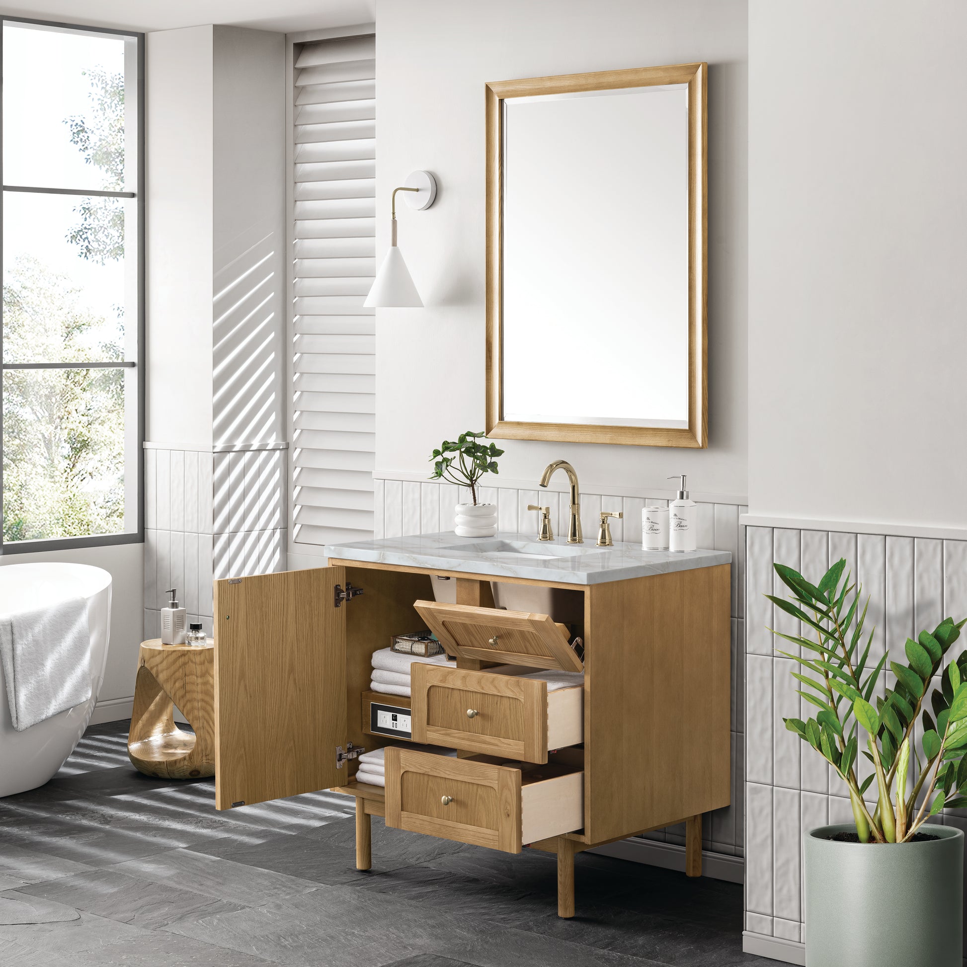 Renovate for Less Atlanta Laurent 36" Single Vanity, Light Natural Oak w/ 3 CM Victorian Silver Top