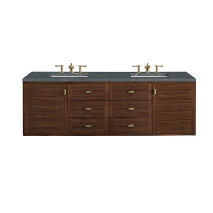 Renovate for Less Atlanta Amberly 72" Double Vanity, Mid-Century Walnut w/ 3 CM Parisien Bleu Top w/FreePower Wireless Charger