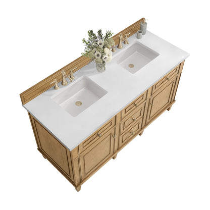 Renovate for Less Atlanta Lorelai 60" Double Vanity, Light Natural Oak w/ 3 CM White Zeus Silestone Top