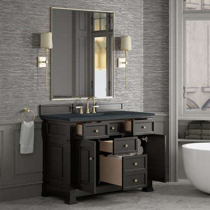 Renovate for Less Atlanta Brookfield 48" Single Vanity, Black Onyx w/3 CM Charcoal Soapstone Silestone Top