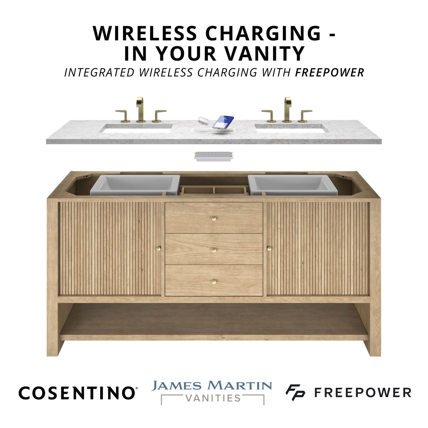 Renovate for Less Atlanta Brittany 72" Double Vanity, Victory Blue w/ 3 CM Eternal Jasmine Pearl Silestone Top w/FreePower Wireless Charger