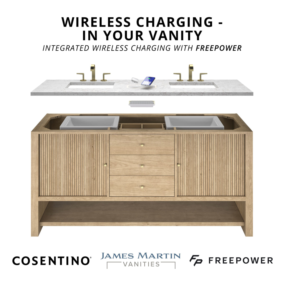 Renovate for Less Atlanta Allamari 48" Single Vanity, Sable w/ 3 CM Tajnar Eclos Top w/FreePower Wireless Charger