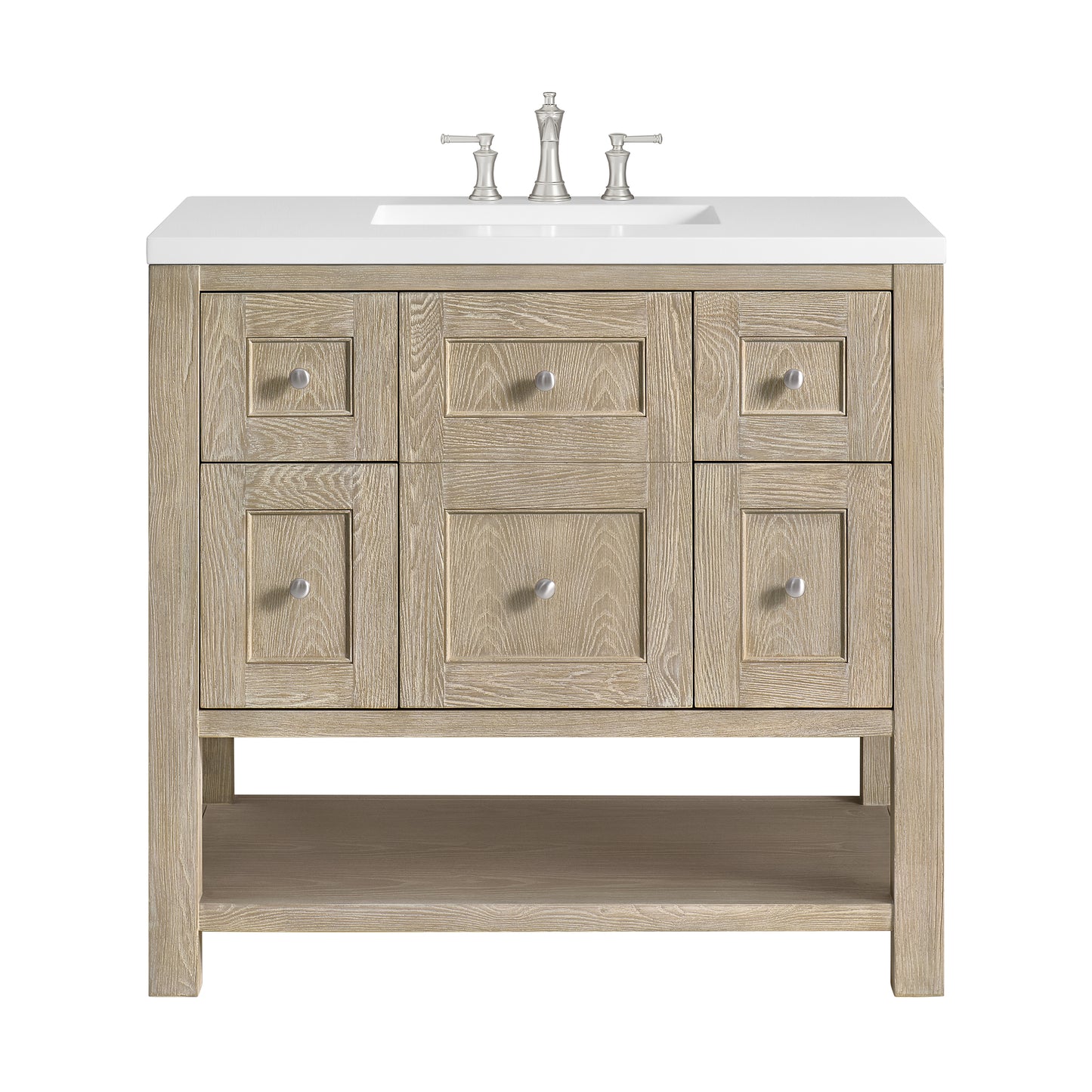 Renovate for Less Atlanta Breckenridge 36" Single Vanity, Whitewashed Oak w/ 3 CM White Zeus Silestone Top