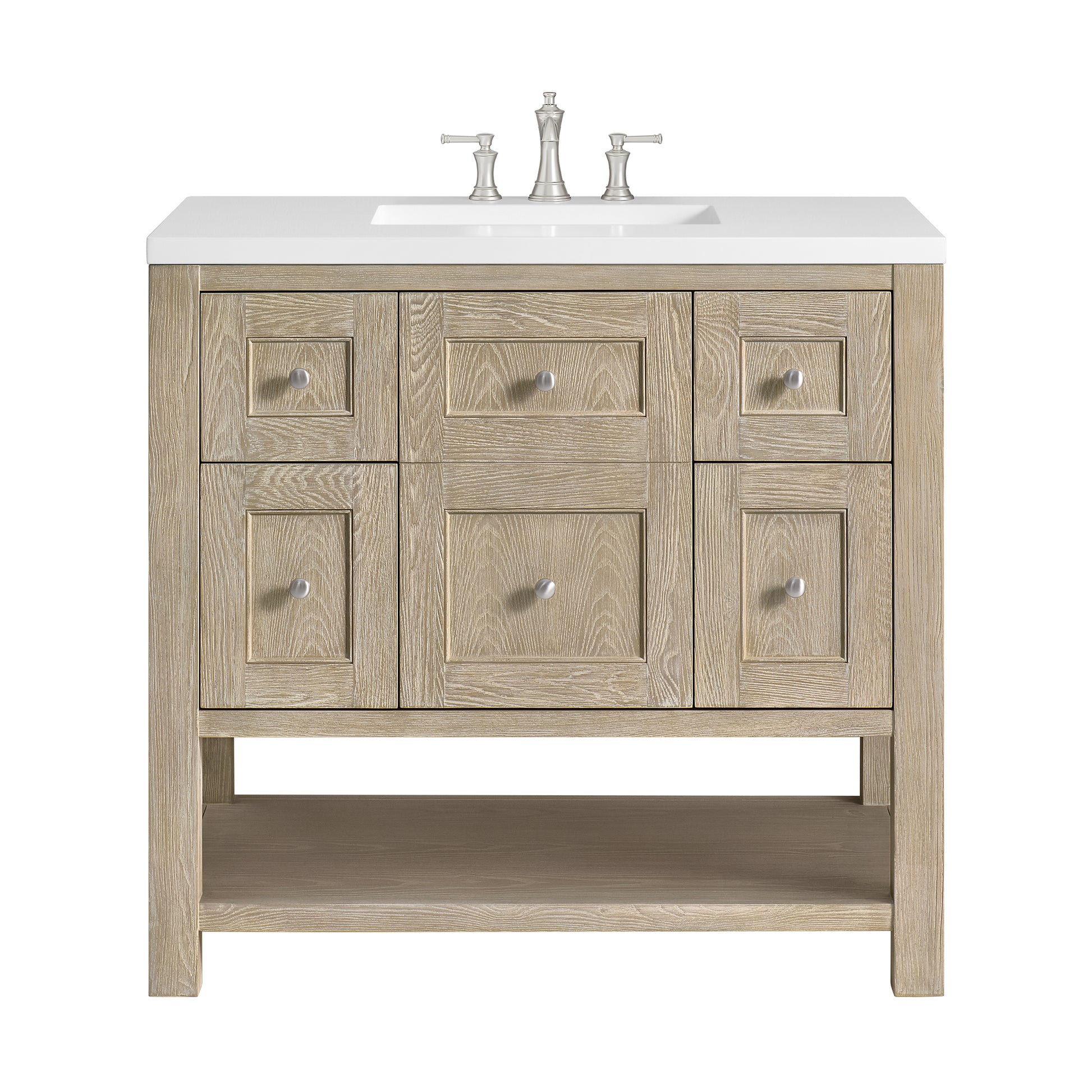 Renovate for Less Atlanta Breckenridge 36" Single Vanity, Whitewashed Oak w/ 3 CM White Zeus Silestone Top