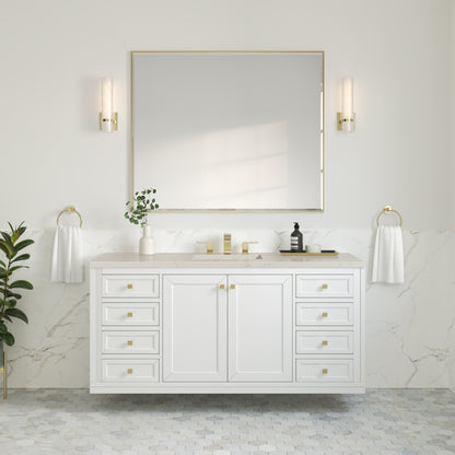 Renovate for Less Atlanta Chicago 60" Single Vanity, Glossy White, w/ 3 CM Siberian Silestone Top w/FreePower Wireless Charger