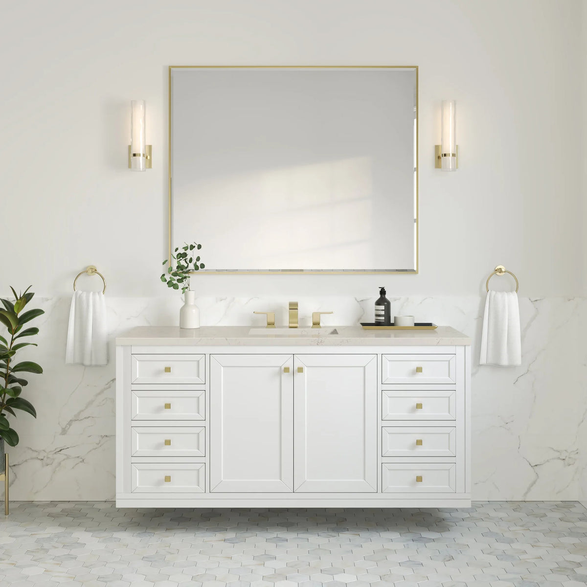 Chicago 60" Single Vanity, Glossy White, w/ 3 CM Siberian Silestone Top