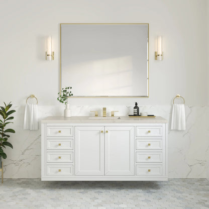 Chicago 60" Single Vanity, Glossy White, w/ 3 CM Siberian Silestone Top