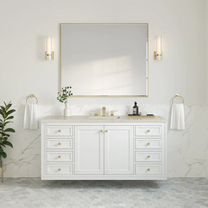 Chicago 60" Single Vanity, Glossy White, w/ 3 CM Siberian Silestone Top w/FreePower Wireless Charger