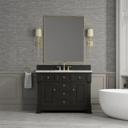 Brookfield 48" Single Vanity, Black Onyx w/3 CM Carrara White Marble Top