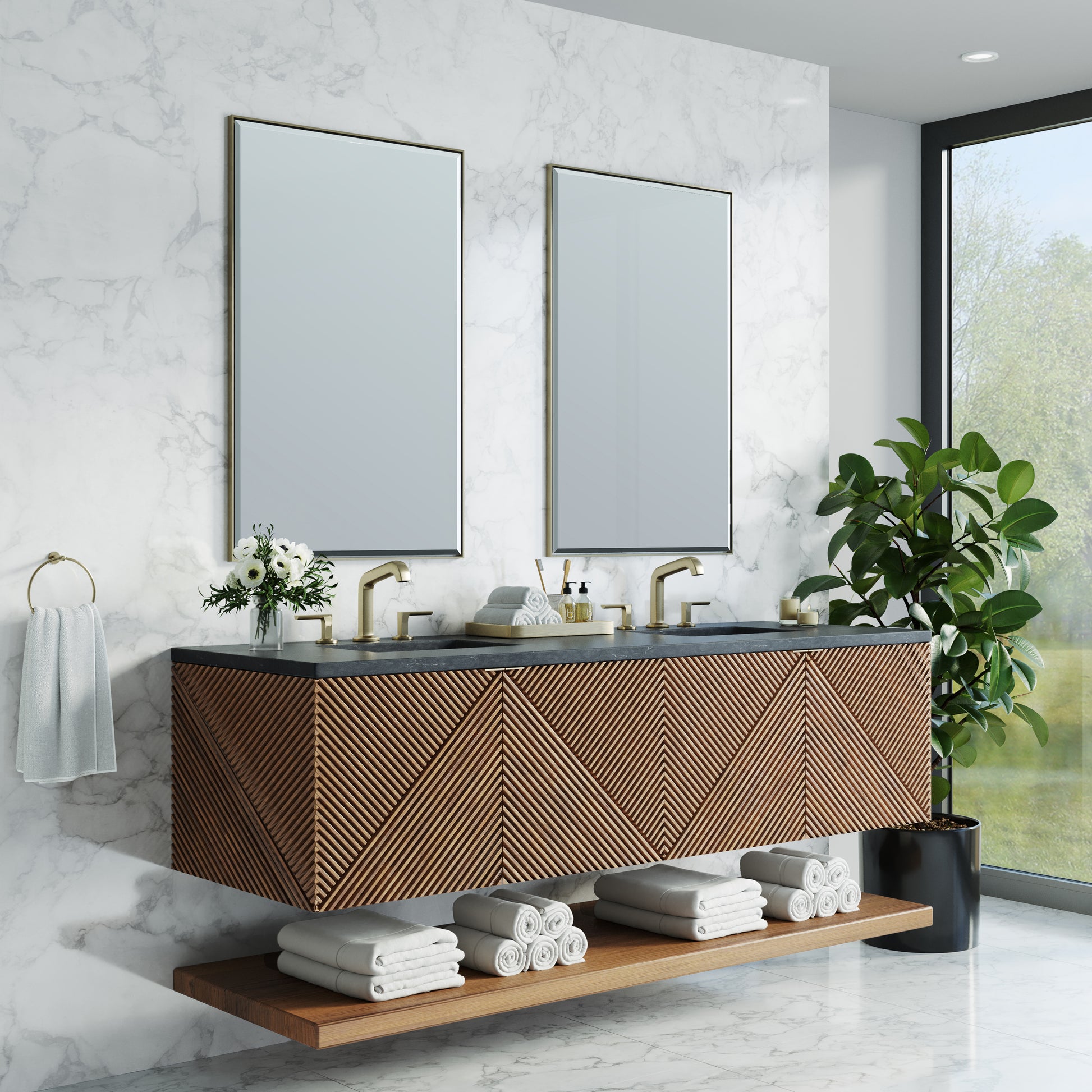 Renovate for Less Atlanta Marcello 72" Double Vanity, Chestnut w/ 3 CM Charcoal Soapstone Top