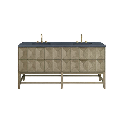 Renovate for Less Atlanta Emmeline 72" Double Vanity, Pebble Oak w/ 3 CM Charcoal Soapstone Top
