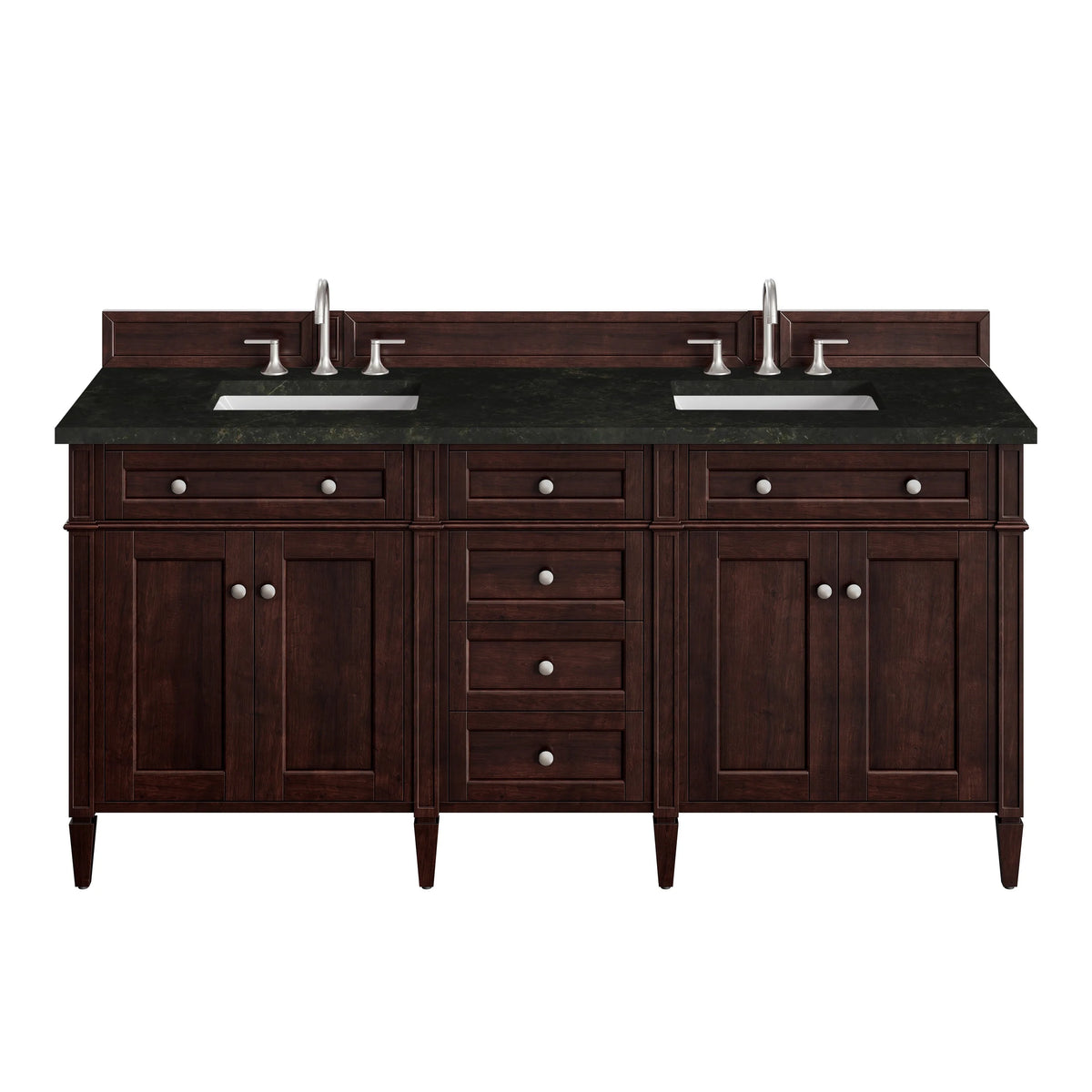 Brittany 72" Double Vanity, Burnished Mahogany, w/ 3 CM Phantome Eclos Top