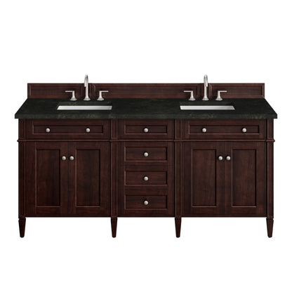 Brittany 72" Double Vanity, Burnished Mahogany, w/ 3 CM Phantome Eclos Top