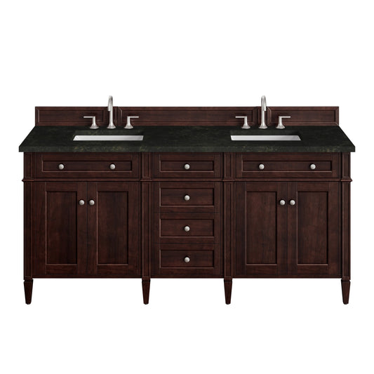Brittany 72" Double Vanity, Burnished Mahogany, w/ 3 CM Phantome Eclos Top