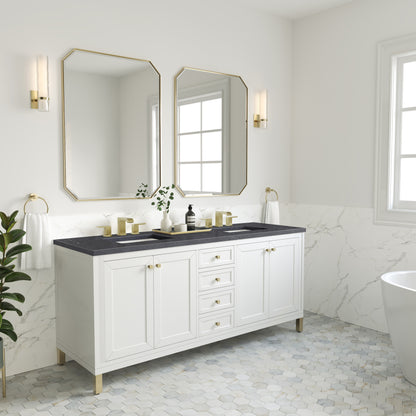 Renovate for Less Atlanta Chicago 72" Double Vanity, Glossy White, w/ 3 CM Charcoal Soapstone Silestone® Top