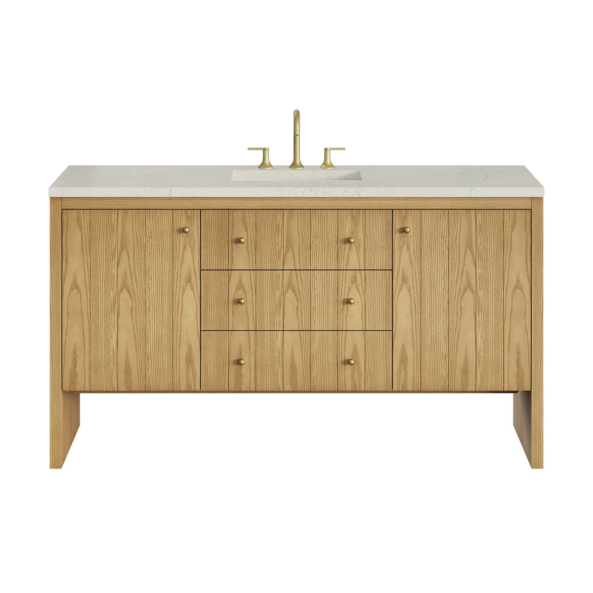 Hudson 60" Single Vanity, Light Natural Oak, w/ 3 CM Siberian Silestone Top