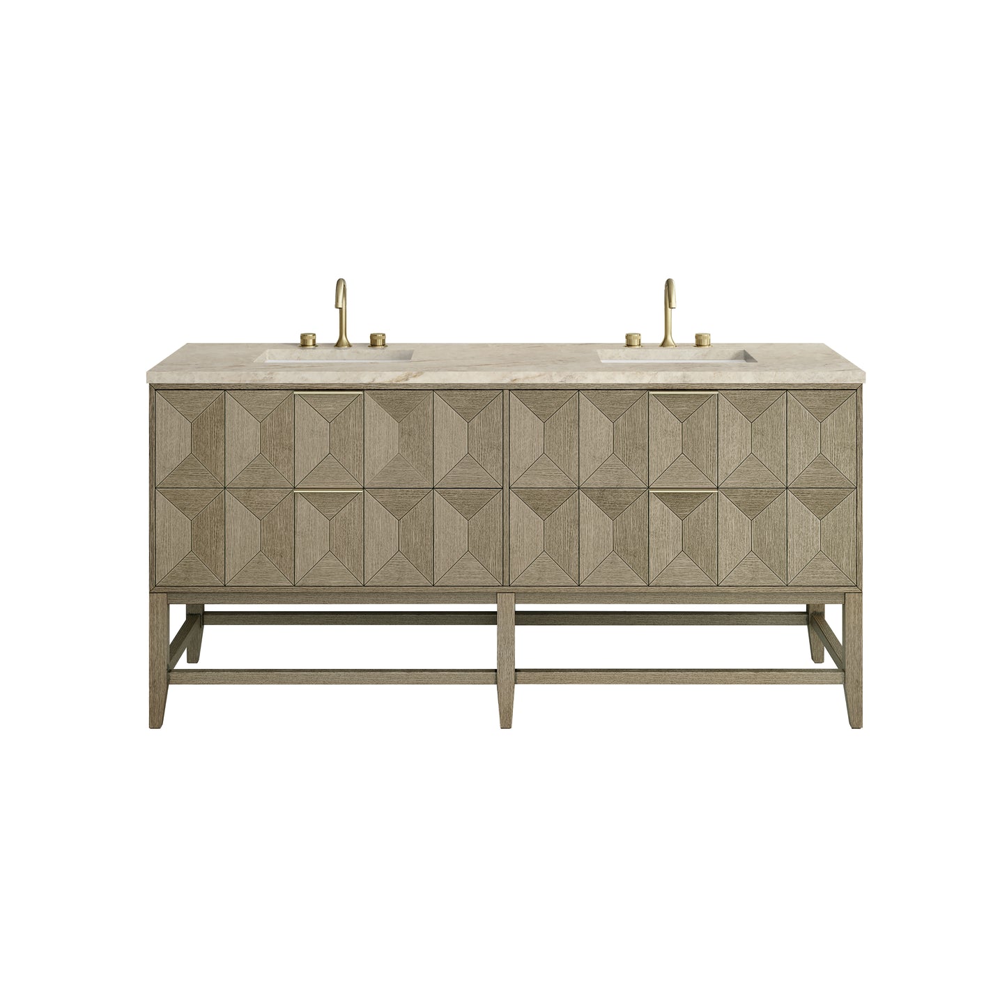 Renovate for Less Atlanta Emmeline 72" Double Vanity, Pebble Oak, w/ 3 CM Tajnar Eclos Top