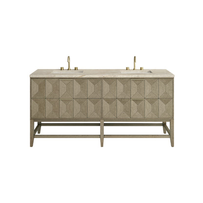 Renovate for Less Atlanta Emmeline 72" Double Vanity, Pebble Oak, w/ 3 CM Tajnar Eclos Top