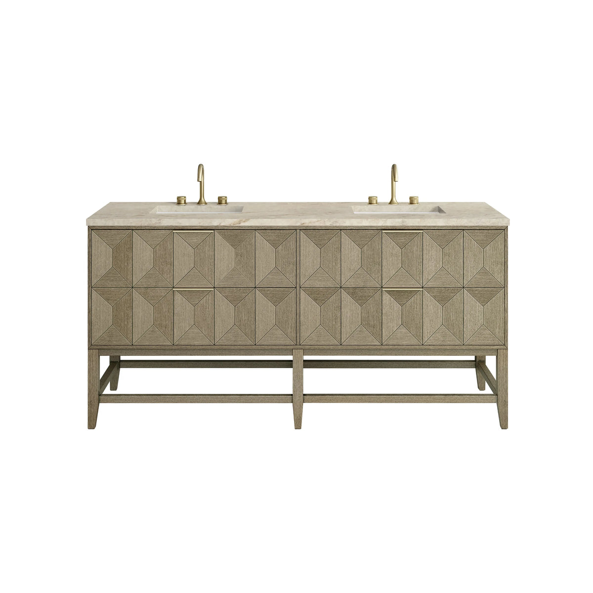 Emmeline 72" Double Vanity, Pebble Oak, w/ 3 CM Tajnar Eclos Top