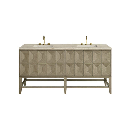 Emmeline 72" Double Vanity, Pebble Oak, w/ 3 CM Tajnar Eclos Top