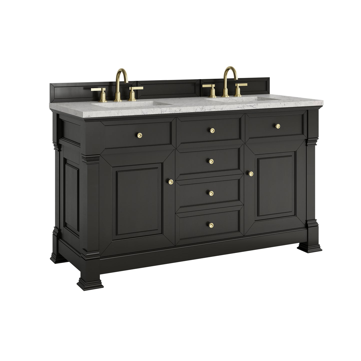 Renovate for Less Atlanta Brookfield 60" Double Vanity, Black Onyx w/3 CM Eternal Jasmine Pearl Silestone Top