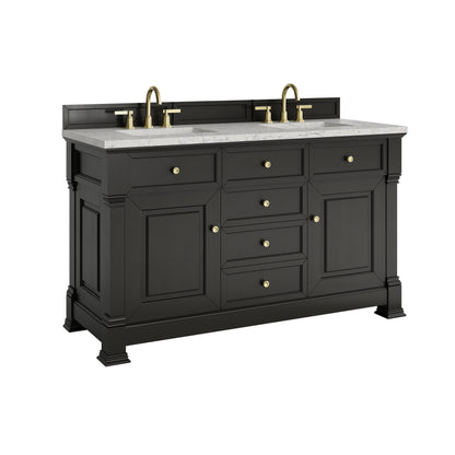 Renovate for Less Atlanta Brookfield 60" Double Vanity, Black Onyx w/3 CM Eternal Jasmine Pearl Silestone Top