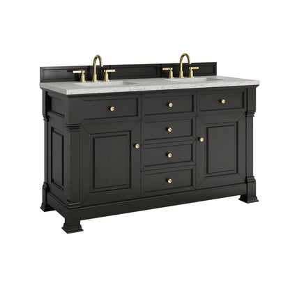 Brookfield 60" Double Vanity, Black Onyx w/3 CM Eternal Jasmine Pearl Silestone Top