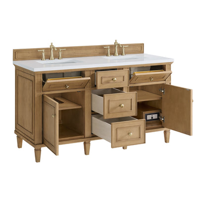 Renovate for Less Atlanta Lorelai 60" Double Vanity, Light Natural Oak w/ 3 CM White Zeus Silestone Top