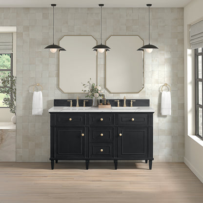 Renovate for Less Atlanta Lorelai 60" Double Vanity, Black Onyx w/ 3 CM Ethereal Noctis Silestone Top w/FreePower Wireless Charger