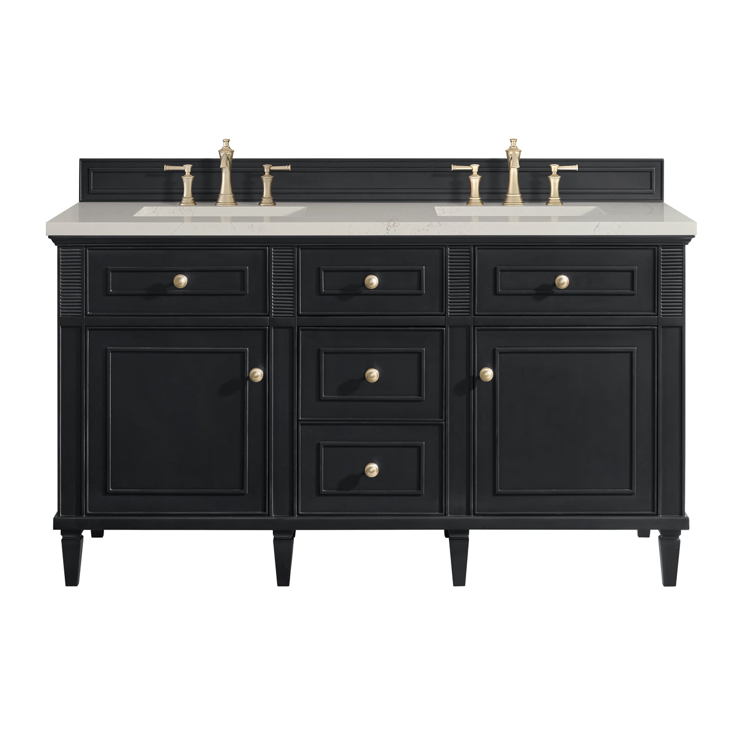 Renovate for Less Atlanta Lorelai 60" Double Vanity, Black Onyx, w/ 3 CM Siberian Silestone Top w/FreePower Wireless Charger